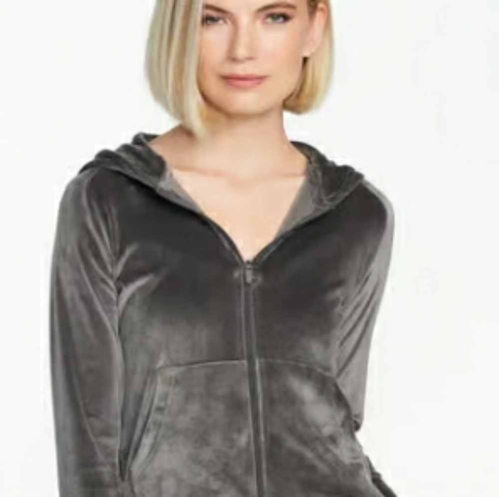 Fabletics Gray Velour Zip Front Cropped Hoodie Size L (fits M too)
